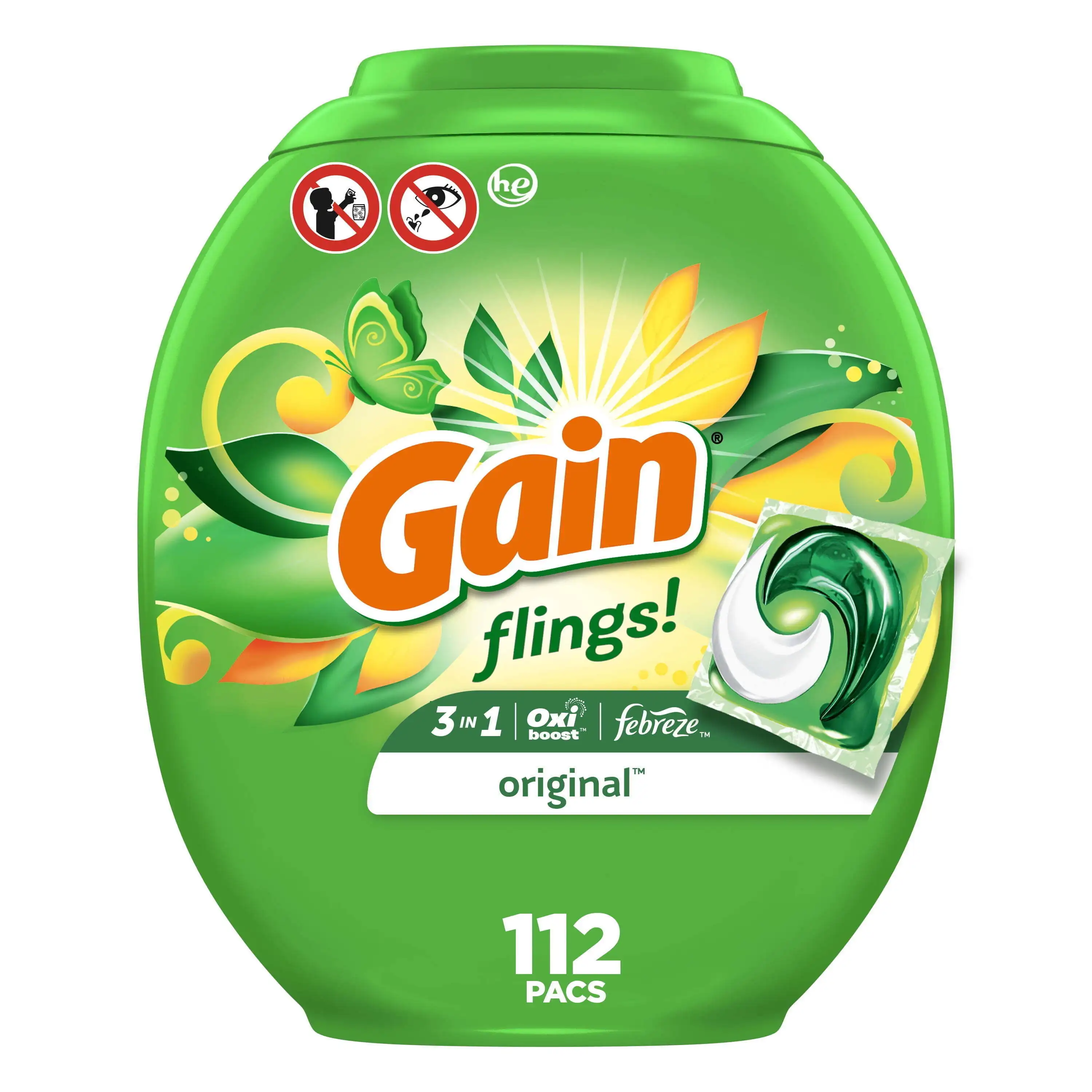 Flings 3-in-1 Oxi Boost Laundry Detergent Pacs Original Scent 112 Pack