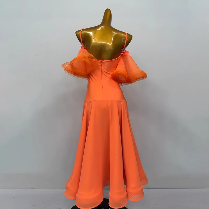 فساتين قاعة الرقص البرتقالية للنساء فستان الرقص الاجتماعي الفالس القياسي أداء الرقص الحديث الزي سيدة قاعة الرقص 2723 #3