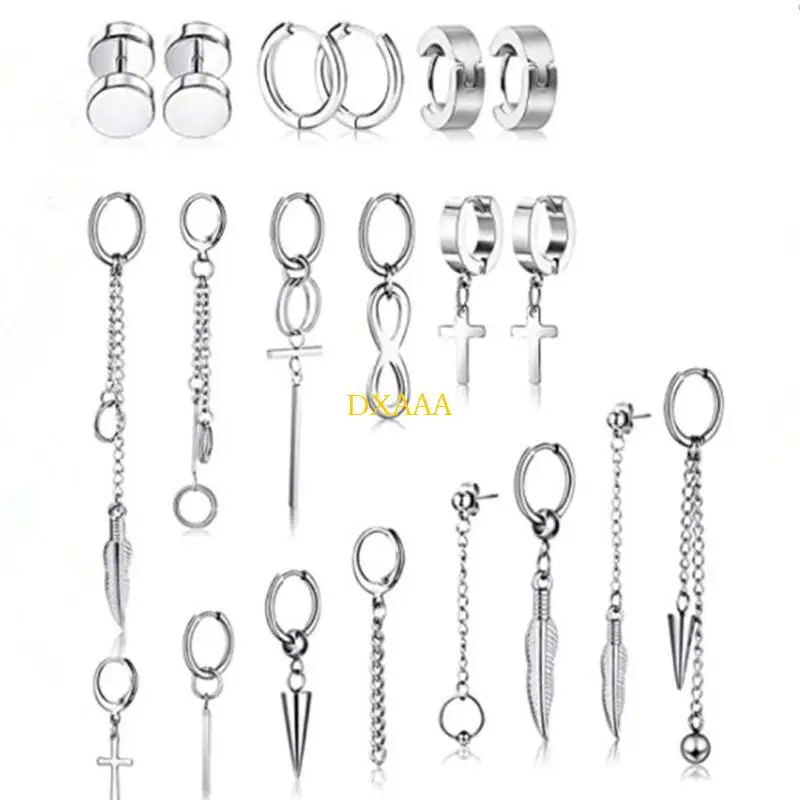 DXAA 20x Trendy Long Chain Pendent Earrings Simple Huggie Hinged Hoop Earrings Gift