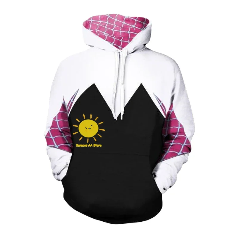 BEAST KINGDOM Gwen Stacy Cosplay for Women Spider Gwen Cosplay Costume White Pullover Hoodie Jacket Wig Halloween Party Cos # 1