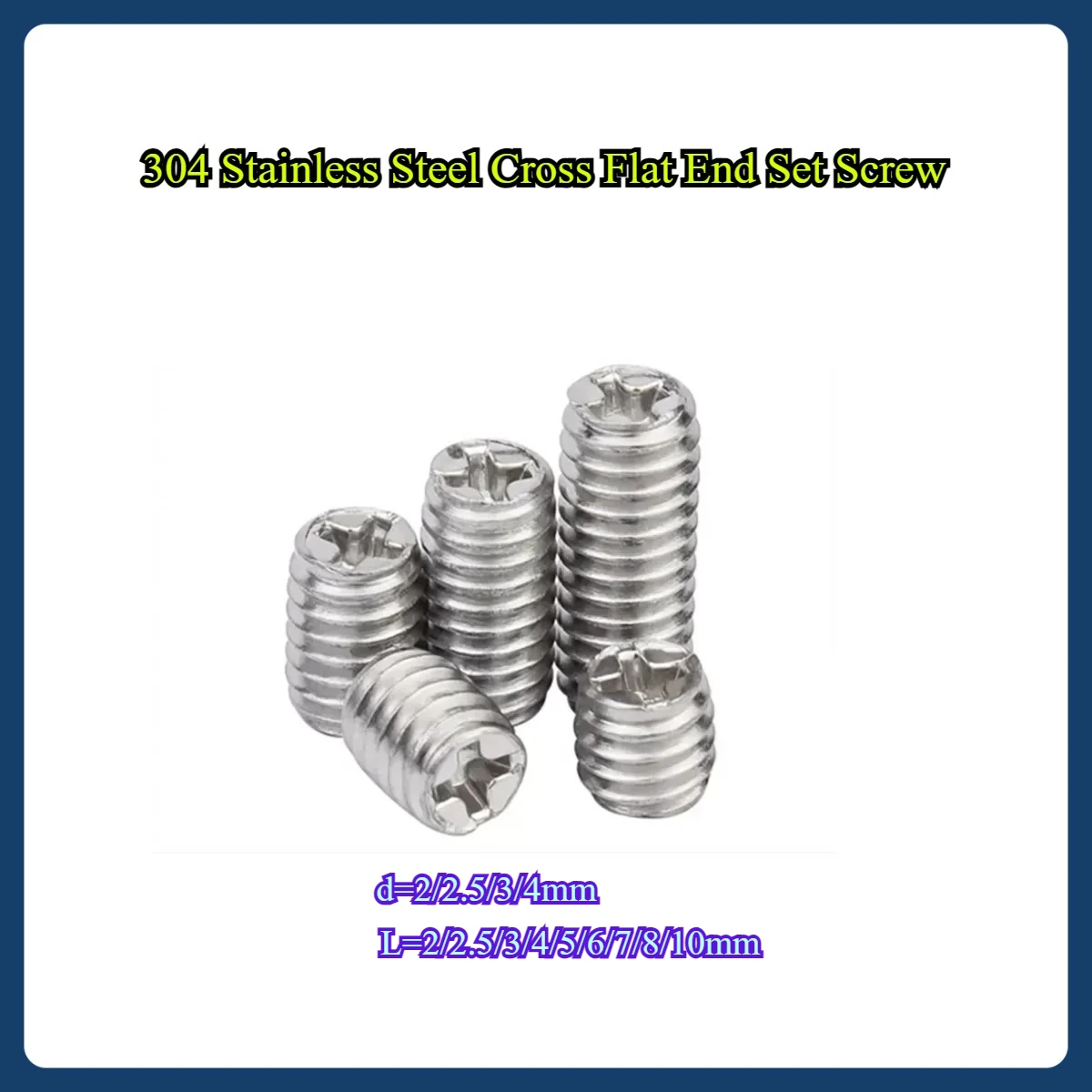 

304 Stainless Steel Cross Flat End Set Screw / Headless Phillips Bolt M2M2.5M3M4