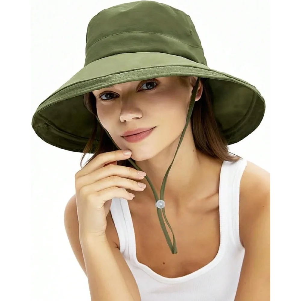 

Hats Women Wide Brim Ponytail Bucket Hat Beach Hat Quick-Dry Gardening Hat With Fold-Up Brim
