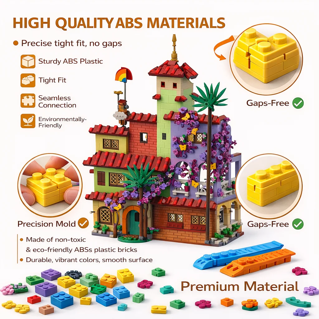 Large Magic Mansion Building Blocks, Colorful Tropical Villa Architecture Model, Mystery MOC Brick Kit, Creative DIY Set