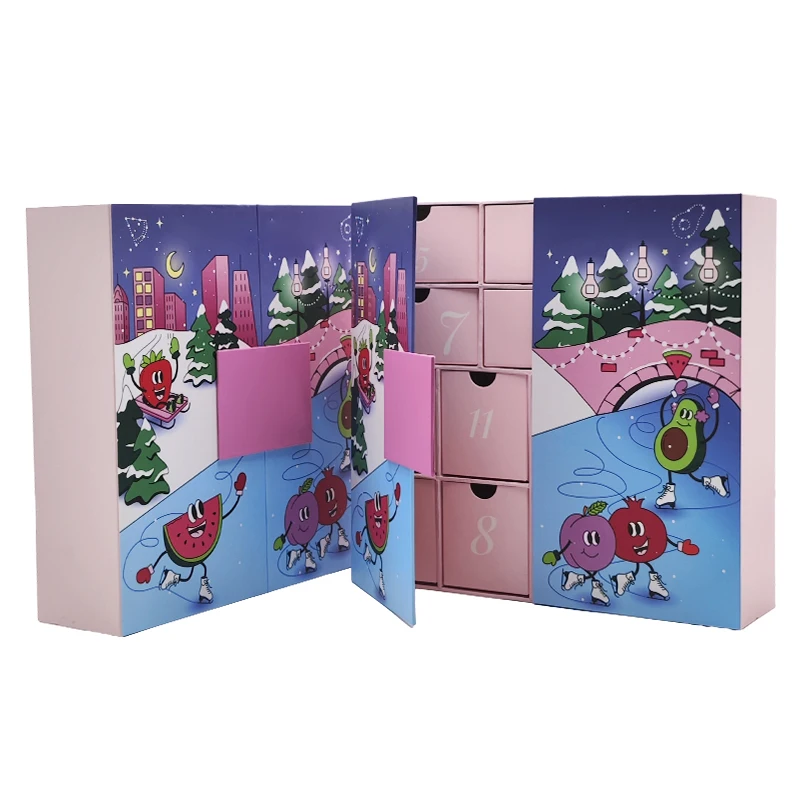 Customized queryWholesales Christmas Gifts Advent Calender 12 Drawers Paper Cosmetic Advent Calender Box Custom Cardboard Packag