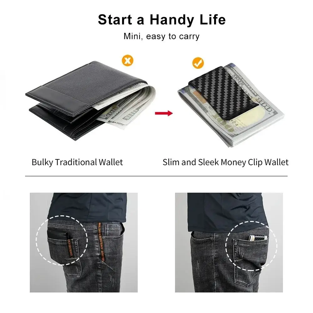 Tarjetero de fibra de carbono Real a la moda, Clip para dinero minimalista delgado, Clip para efectivo elegante, Unisex