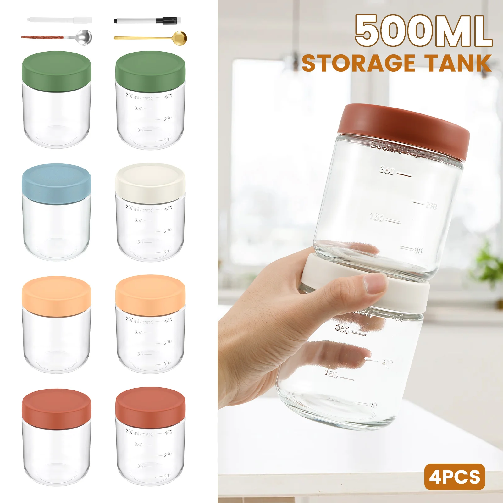 

4Pcs 500ml Clear Glass Overnight Oat Jars With Sealed Lid Stackable Wide Mouth Oatmeal Containers for Yogurt Pudding Honey Nut