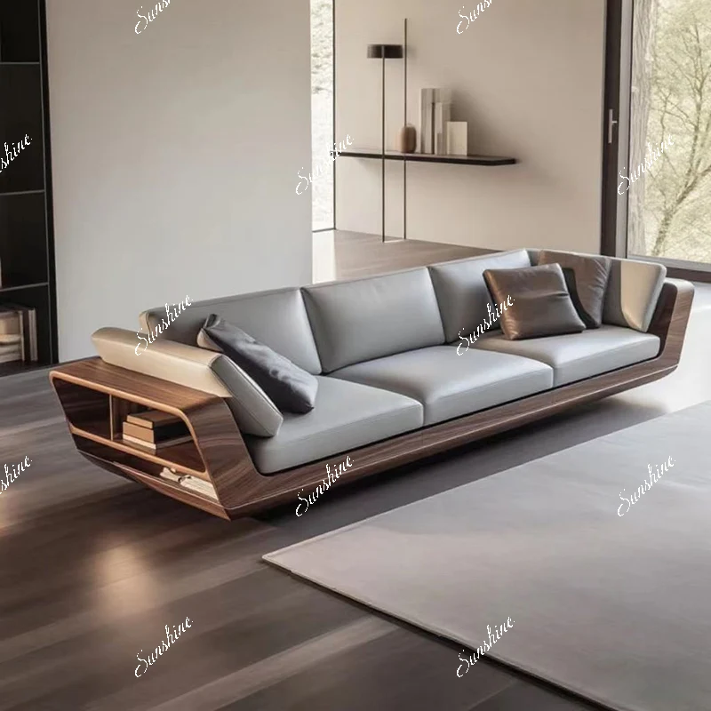 

Italian minimalist, solid wood Nordic simple sofa living room villa hotel high-end straight row
