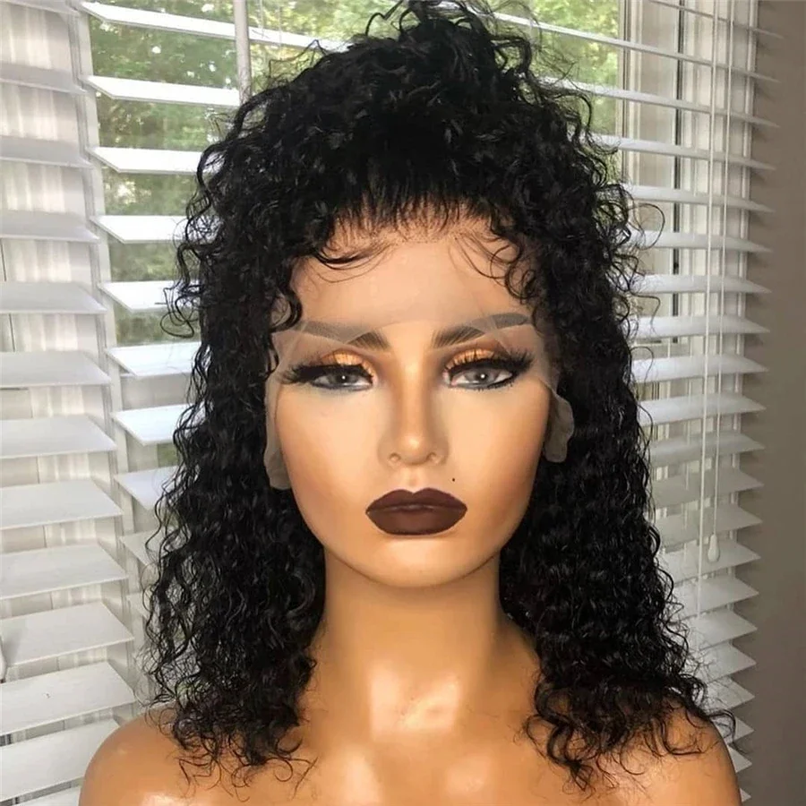 

Soft 180Density Glueless Black Kinky Curly 20Inch Lace Front Wig For Women BabyHair Heat Resistant Preplucked Daily