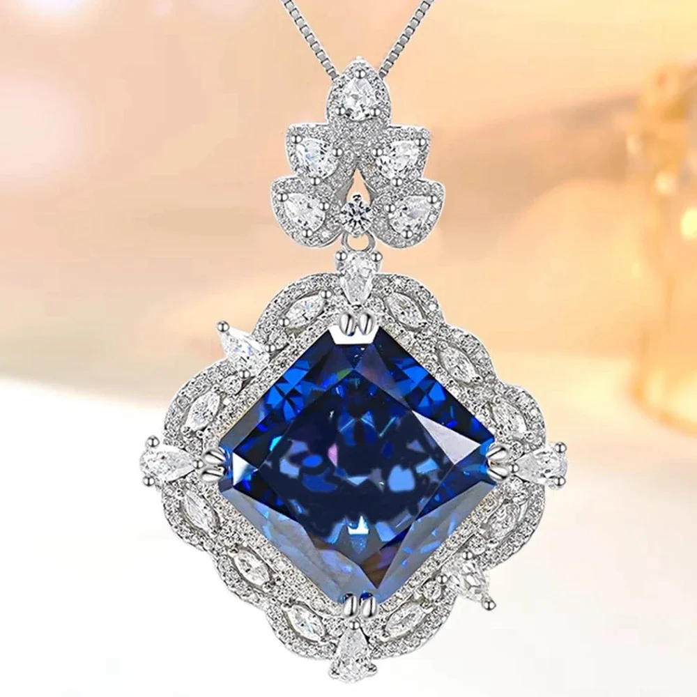 

Light Luxury 925 Sterling Silver Ice Cut 22CT Sapphire Lemon Gem Sparkling Pendant Necklace Jewelry Anniversary Gift