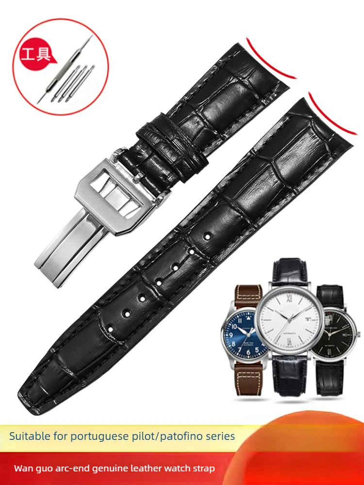 

For IWC Genuine Leather Strap Portuguese 7 Pilot Portofino Curved Cowhide Bracelet 22mm