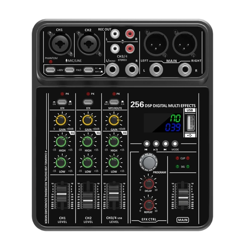 

Metal Body Mixing Board Audios Mixer 4Input Channel Support Instrument Mics For Stage Event And Homes Studios Use 601E