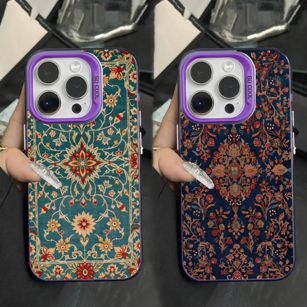

Persian Carpet Floral Pattern Phone Case For iPhone 16,15,14,17,13,12,11,XS,Mini,Pro,SE,MAX Purple Matte Silicone Cover