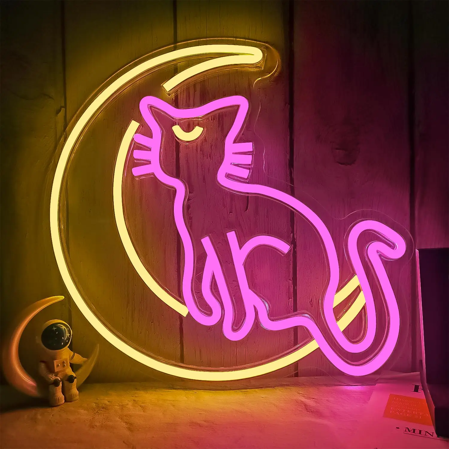 Anime Cat Neon Signs Dimmable Cartoon Luna Neon Lights Moon Cat Neon Light Sign Cute Led Signs for Bedroom Wall Girls