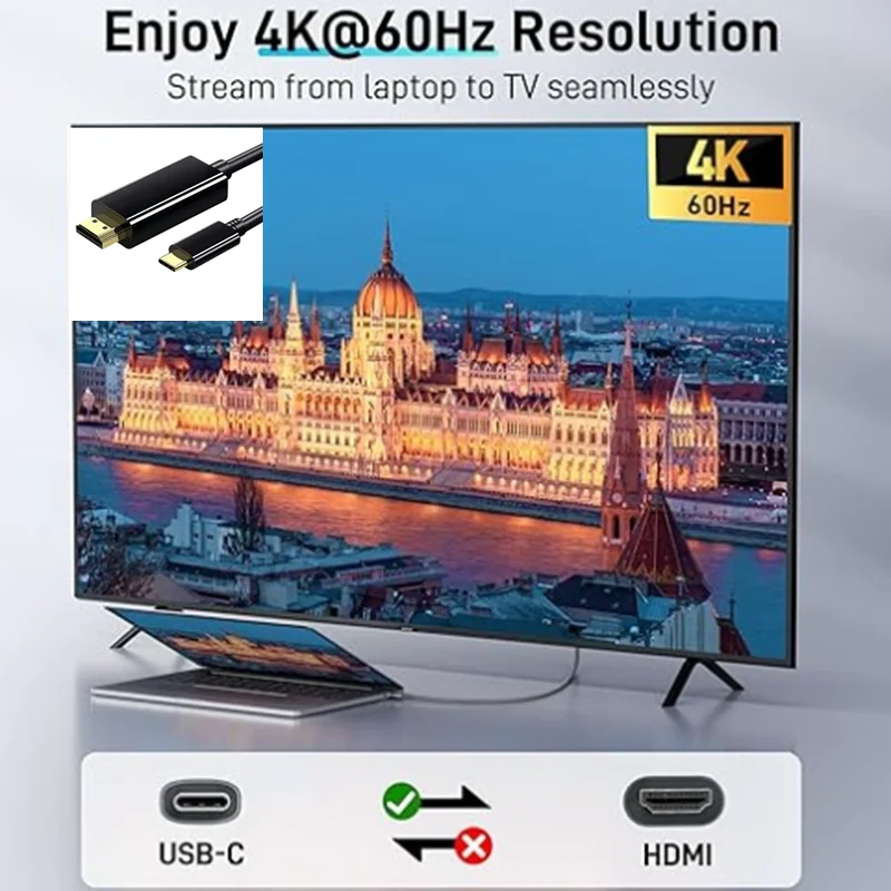 6.6 FT (4K@60HZ 2K@165Hz), Type-c 1080p HD Cord 1.8m USB C to DisplayPort VGA HDMI-compatible DVI 24+1 Cable