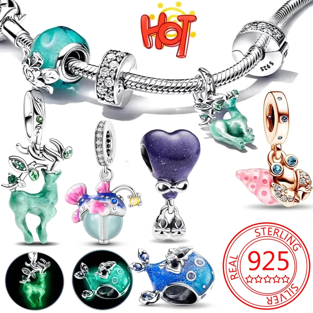 

925 Sterling Silver Charms Hot Discoloration Luminescent Elk Pendant Fit Original Pandora Bracelet Women Jewelry DIY Making Gift