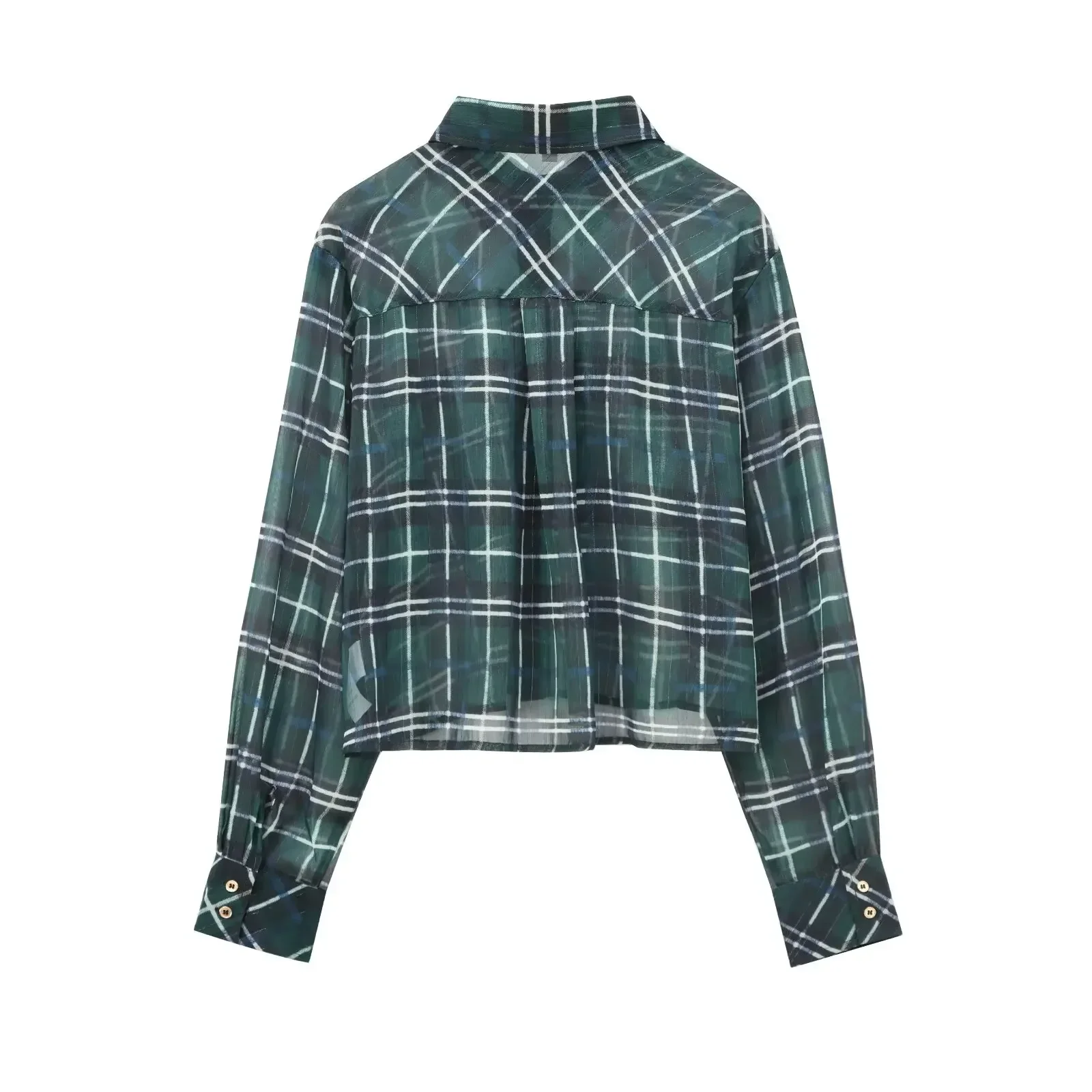 Women's new fashion metal line decoration casual single breasted Plaid shirt retro long sleeved pocket women's shirt chic top