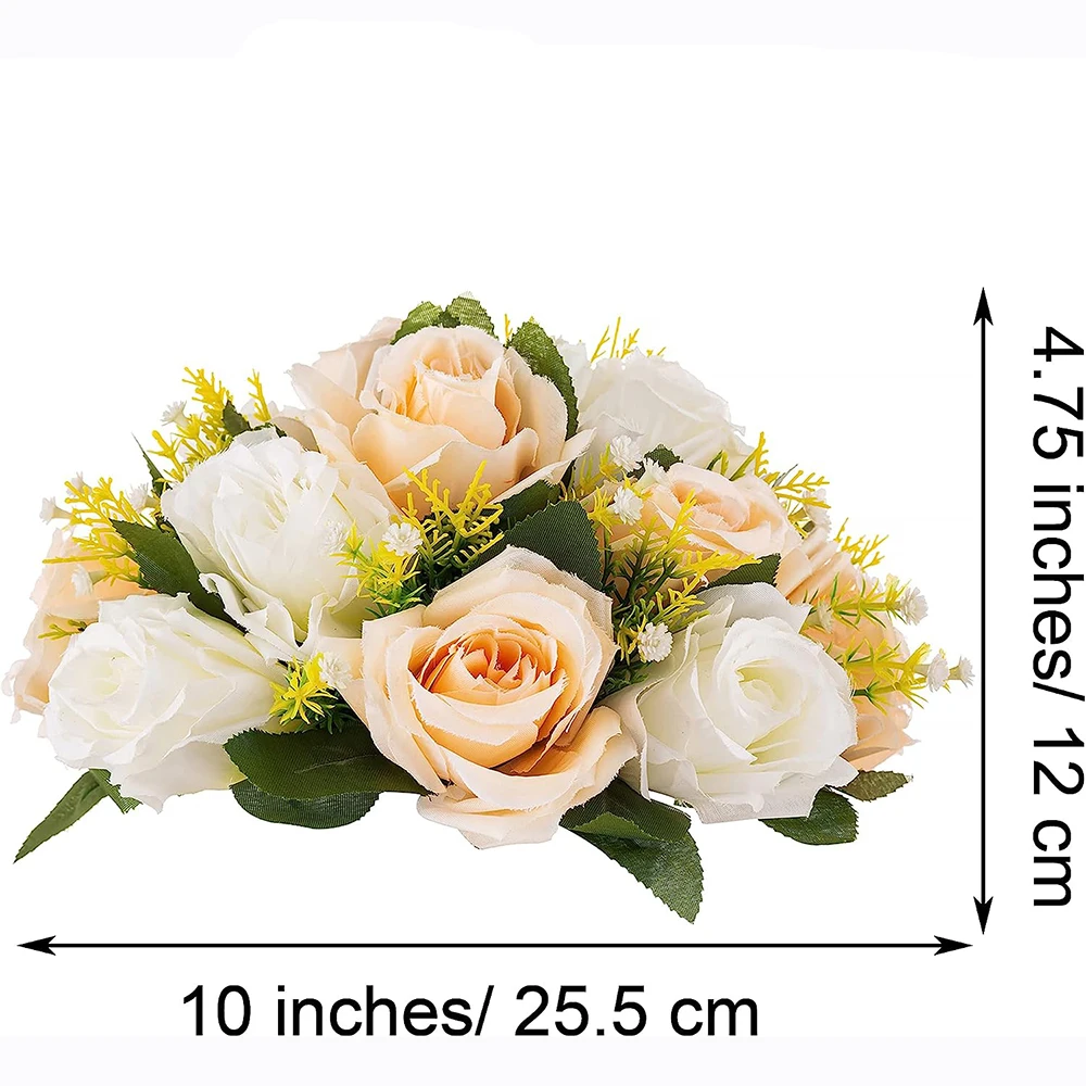 Yannew 2pcs Wedding Flower Balls for Centerpieces Artificial Rose Cream White Kissing Ball Floral Arrangement Party Table Decors