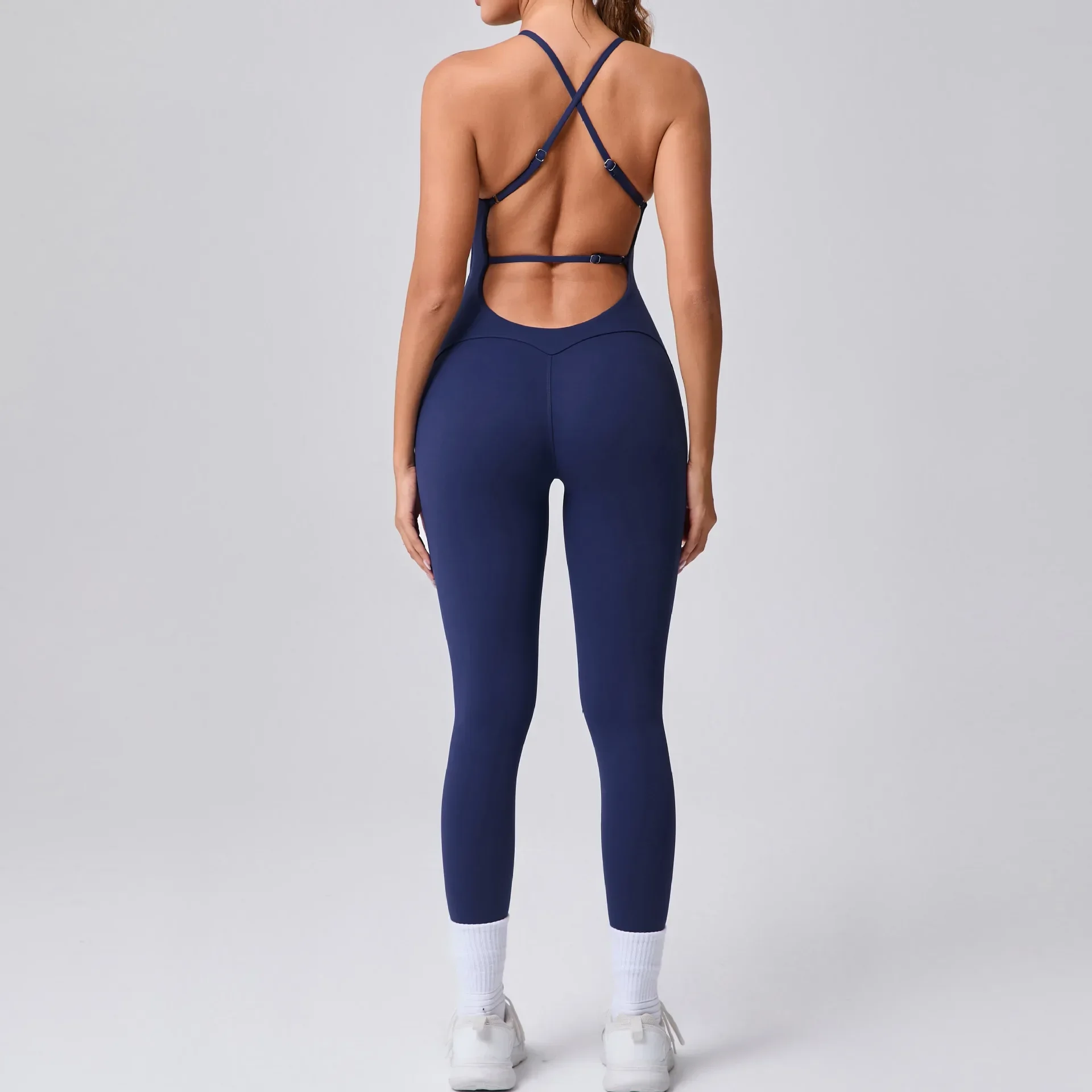 Seamless Yoga Jumpsuits Sports Fitness Cross Straps Beauty Back Peach Hip Raise Tight One-piece Gym Workout Bodysuits for Women