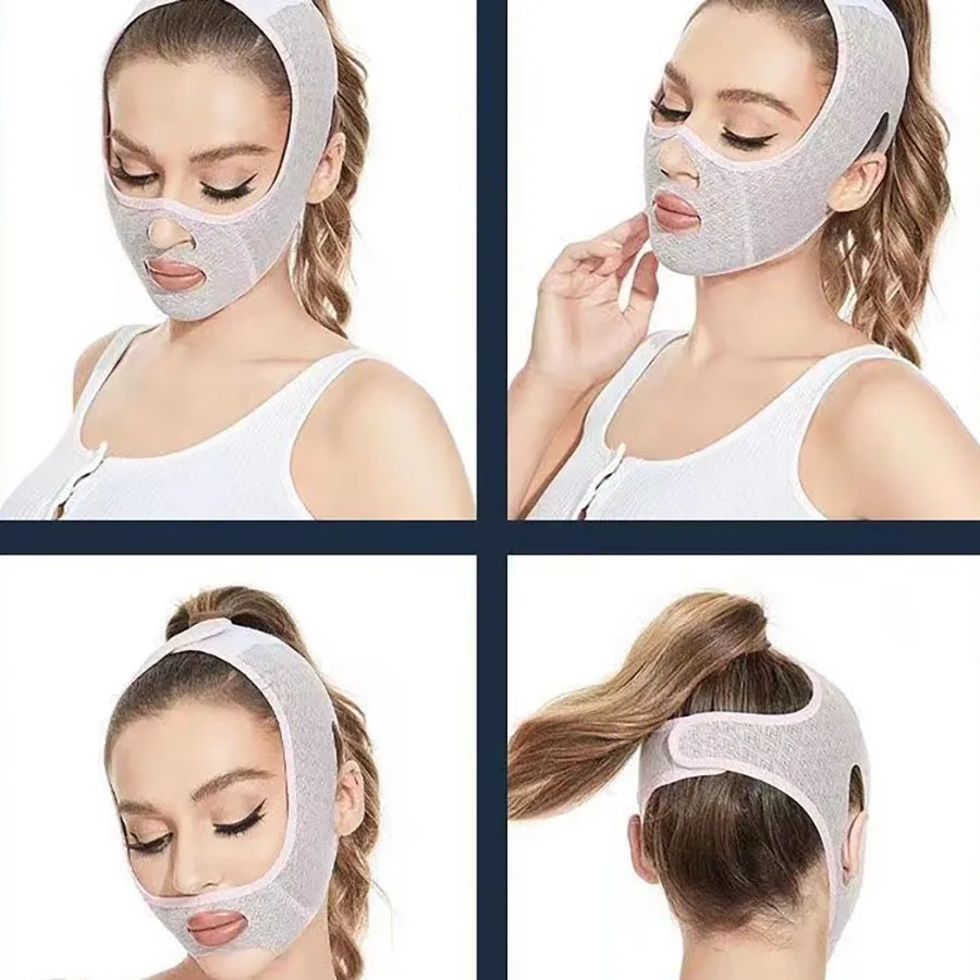 ضمادة الوجه القابلة للتعديل على شكل حرف V حزام رفع النحت قناع النوم يقلل من الذقن المزدوجة الوجه أشرطة رفع الوجه أداة العناية بالبشرة #6