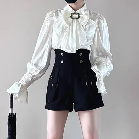 

Готический комплект из двух предметов: рубашка с длинным рукавом и брюки-клеш с высокой талией, женская одежда в стиле Лолита, весна-осень, мода 2026