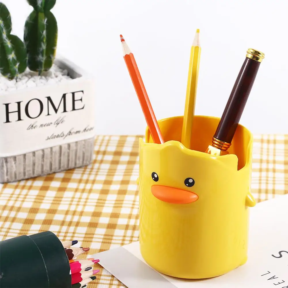 

Accessories Cute Home Decor Stationery Organizer Pencil Case Student Stationery Desktop Storage Box Yellow Duck Pen Holder
