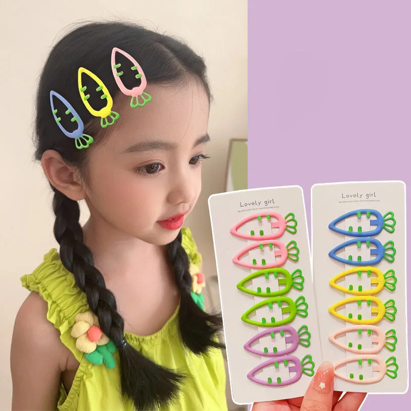 10Pcs/Lot Women Hair Accessories Alloy Hairpin Children\'s Cute Candy Color Carrot Hollow Broken Hair BB Clip New Girls Headdress