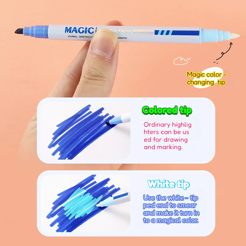 Shands Double Head Magic Color Changing Pen Color Stroke Key Mark Marker Student Highlighter Handbook Pen Set