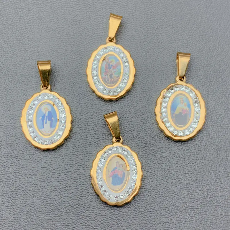 

Stainless Steel Enamel 3D Portrait Virgin Mary Son Guadalupe Pendants Charms For Jewelry Making DIY Necklace Accessories