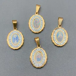 Stainless Steel Enamel 3D Portrait Virgin Mary Son Guadalupe Pendants Charms For Jewelry Making DIY Necklace Accessories