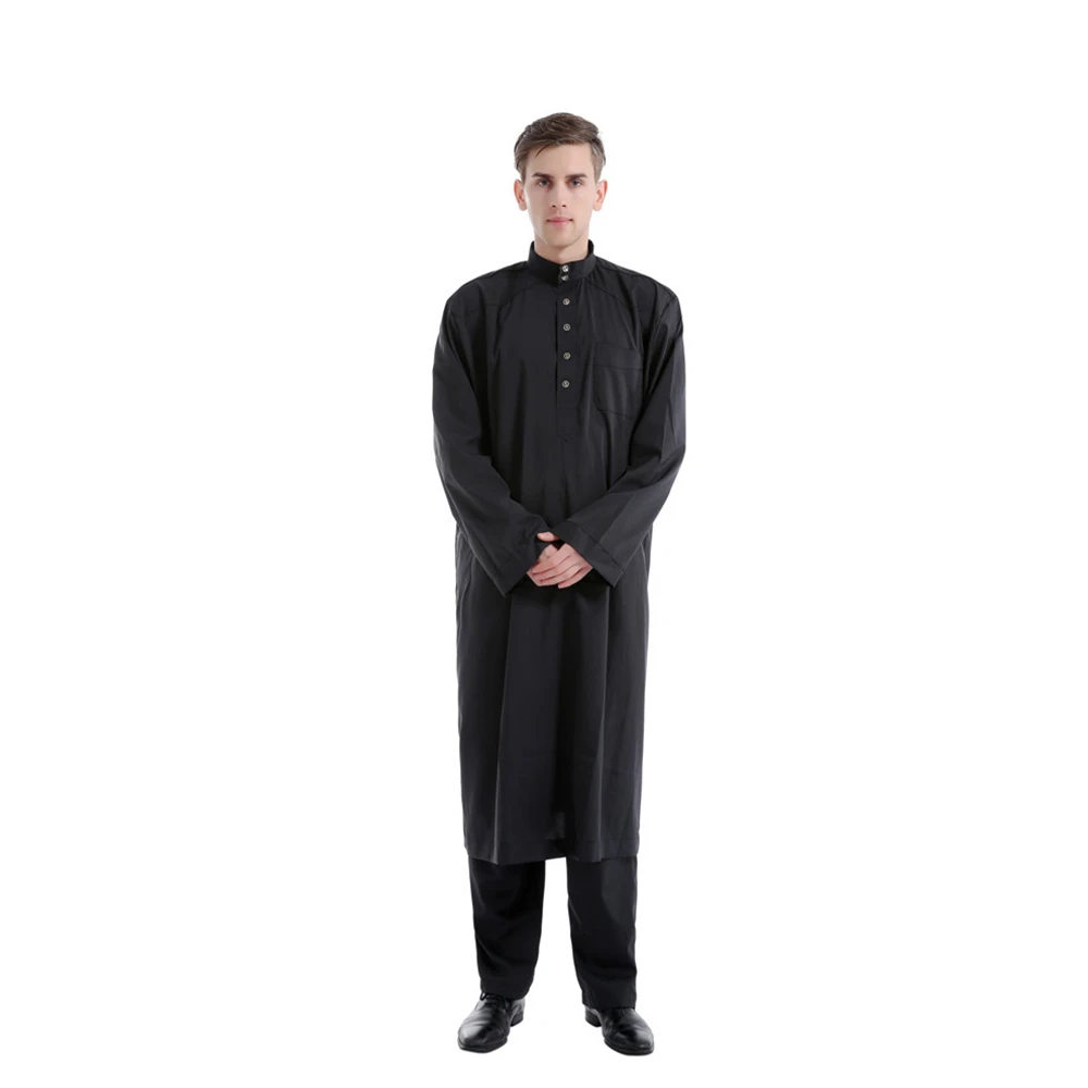 Middle East Saudi Arabia Islamic Mens Abaya Muslim Clothing Jubba Thobe Kaftan 2 Piece Robe+Pants Dubai Abayas Caftan Long Dress