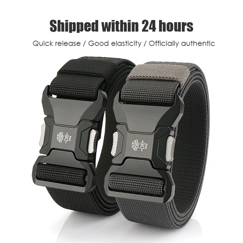 Imagen 2 del producto VATLTY Nuevo cinturón elástico para hombre Hebilla de metal Liberación rápida Cinturón casual suave Cinturón elástico táctico al aire libre de poliéster Cintura masculina