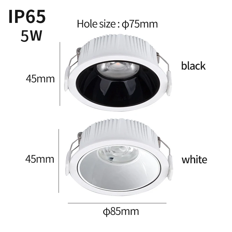 Waterproof LED downlight anti-fog bathroom ceiling light embedded kitchen special anti-fume moisture IP65,5W