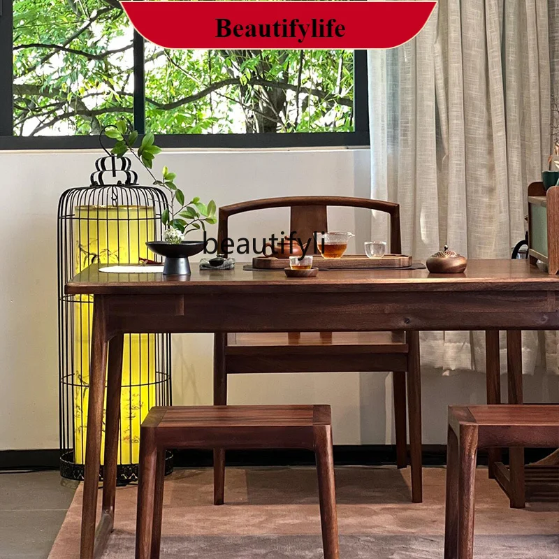 

G1218 New Chinese balcony tea table, small walnut home solid wood small tea table Zen simple tea table