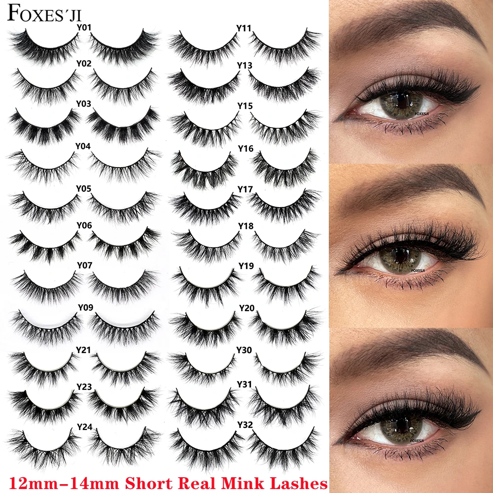 

FOXESJI Short False Eyelashes Eye Lashes Extension Mink Fluffy soft Cross Lash 12mm-15mm Handmade Natural Short Eyelashes Makeup