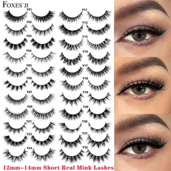 FOXESJI Short False Eyelashes Eye Lashes Extension Mink Fluffy Soft Cross Lash 12mm-15mm Handmade Natural Short Eyelashes Makeup