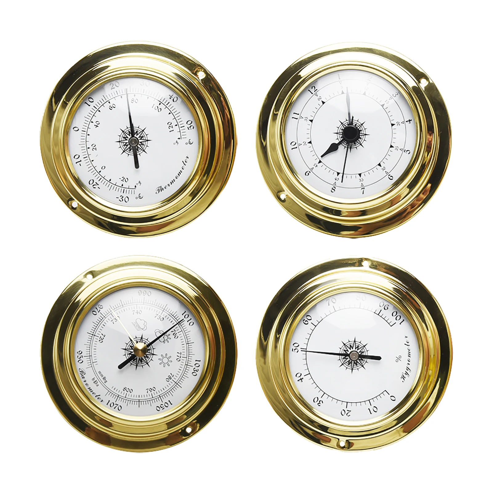 

4pcs Accessories Marine Wall Mounted Accurate Portable Tool Mini Thermometer Hygrometer Barometer Clock Weather Station Set Boat