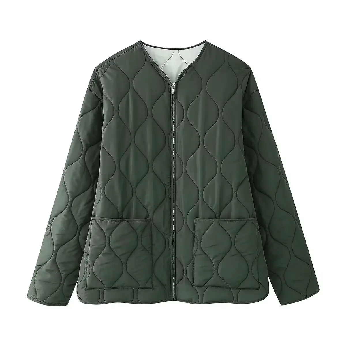 

Women's Goods Imported Integrated Electronic Equipment Loose Casual Cotton Vestments round Neck Zipper Match All Fashion