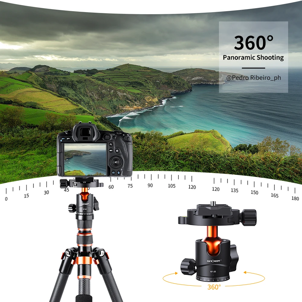 K&F Concept Lightweight Travel Tripod Carbon Fiber Tripod 8kg/17.6lbs Load Capacity 60\