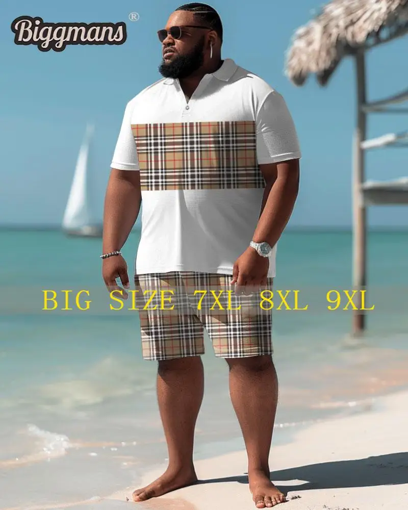 

Biggmans Polo T-Shirt Plus Size Set L-9Xl for Summer Beach Clothing Oversize Hawaii Suit Hawaiian Print Shorts 5XL 6XL 7XL 8XL