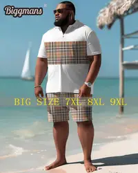 Biggmans Polo T-Shirt Plus Size Set L-9Xl for Summer Beach Clothing Oversize Hawaii Suit Hawaiian Print Shorts 5XL 6XL 7XL 8XL