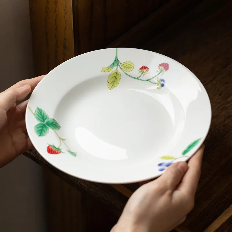 Japanese-Style White Porcelain Cute Strawberry Plate Set, Breakfast Plate, Soup Plate, Pasta Plate, Curry Plate