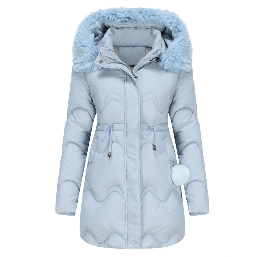 Women's Cotton-Padded Parka Coat Mid-Length Autumn Winter Warm Outerwear with Detachable Hat Wool Material