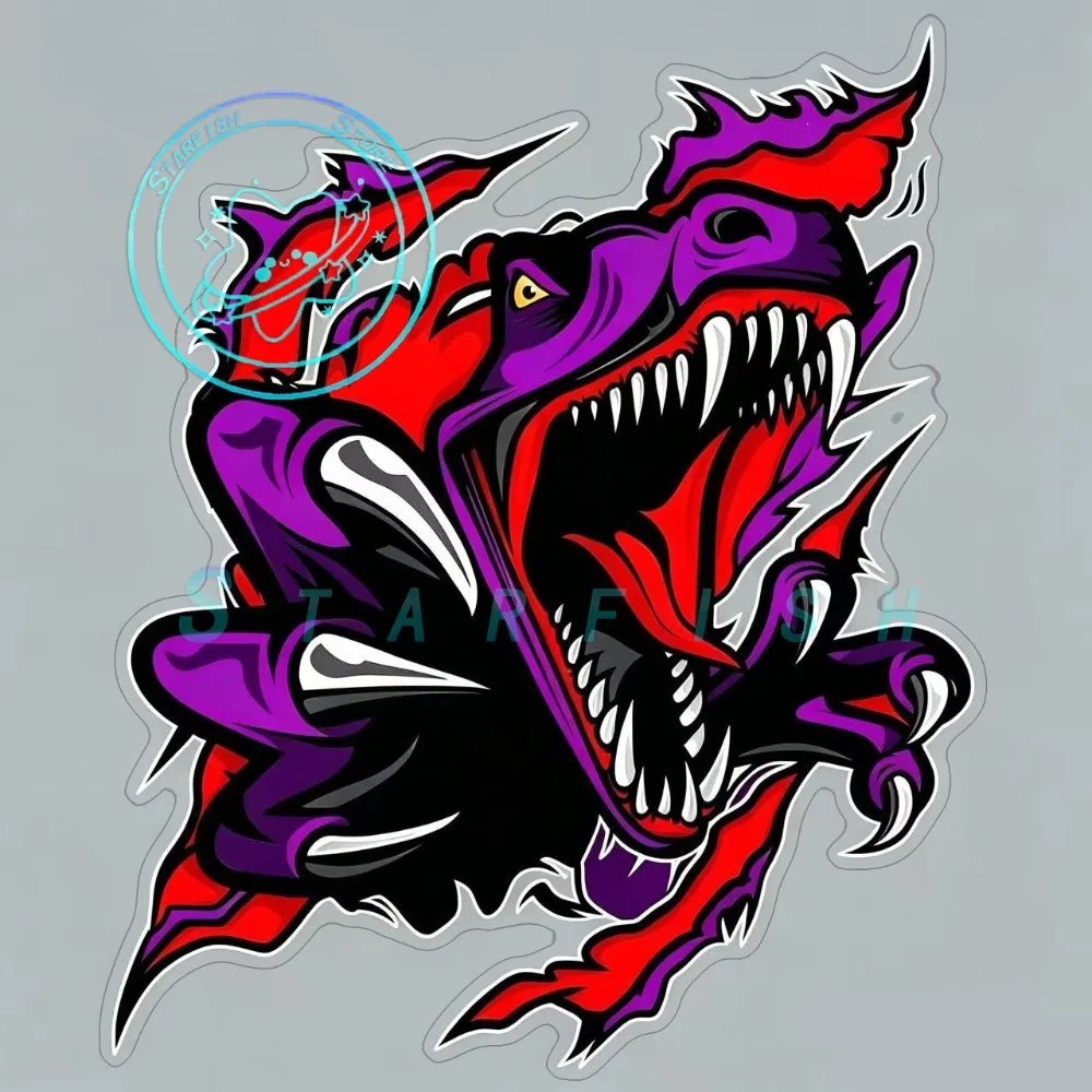 

Aggressive Purple T-Rex Breaking Through Car Decal Gothic Waterproof Vinyl Sticker for Auto Body