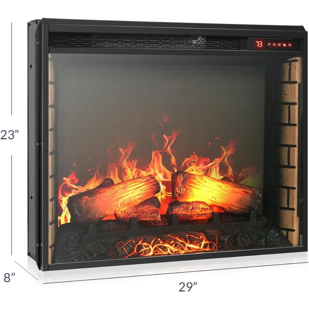 Electric Fireplace with Realistic Crackling Sound, 3-Side Glass Display Fireplace Heater, Adjustable Timer & LED Flame Lights