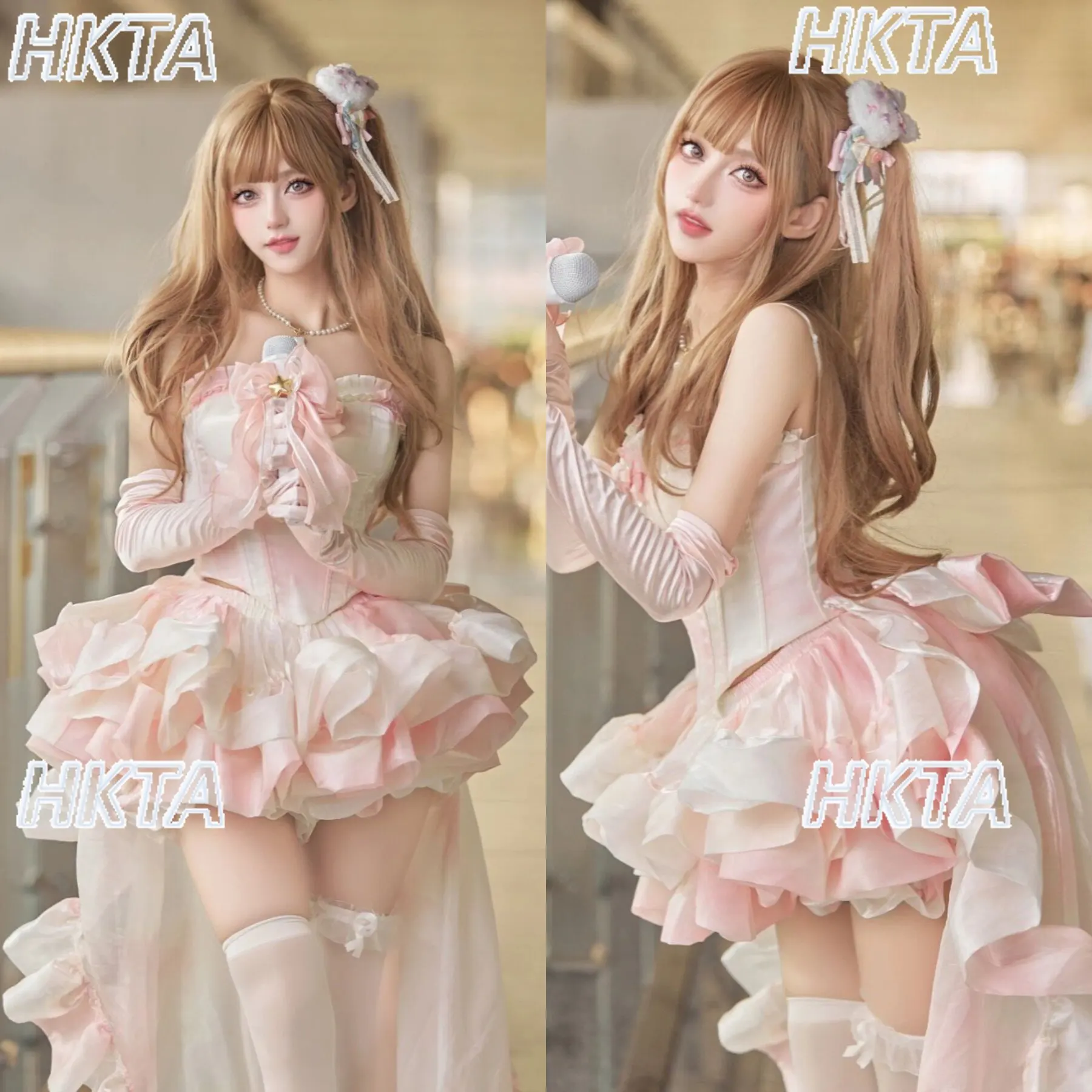 Fairy Princess Sweet Lolita Dress Long Trailing Summer New Birthday Puff Pink Tube Top Vest Skirt 2-piece Set Women Long Dress