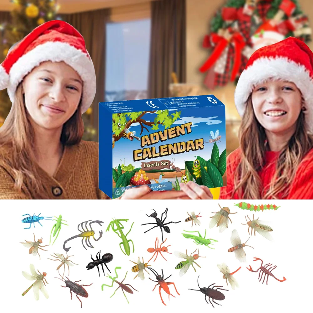 Christmas Countdown Calendar with 24pcs Mini Insect Toys 24 Days Countdown Calendar Gifts for Boys Girls Christmas Party Favor