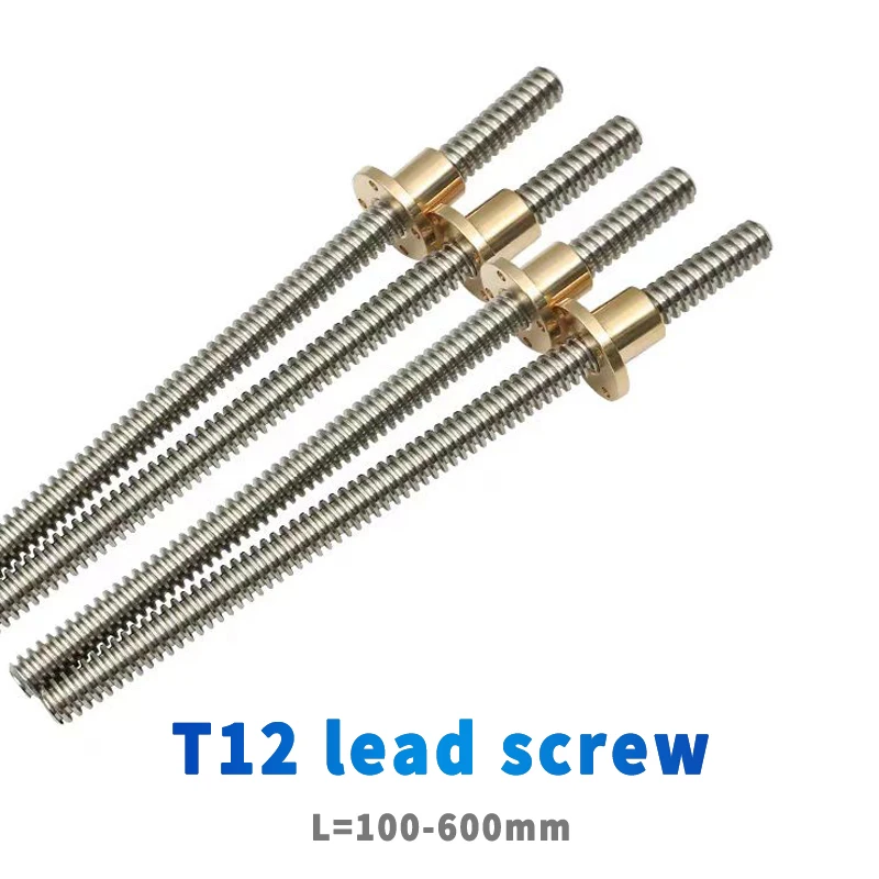 T12 Śruba prowadząca Śruba trapezowa ze stali nierdzewnej Mosiężna nakrętka Skok 2 mm Ołów 2 mm/8 mm/10 mm/12 mm Drukarka 3D Pręt trapezowy 100-600 mm