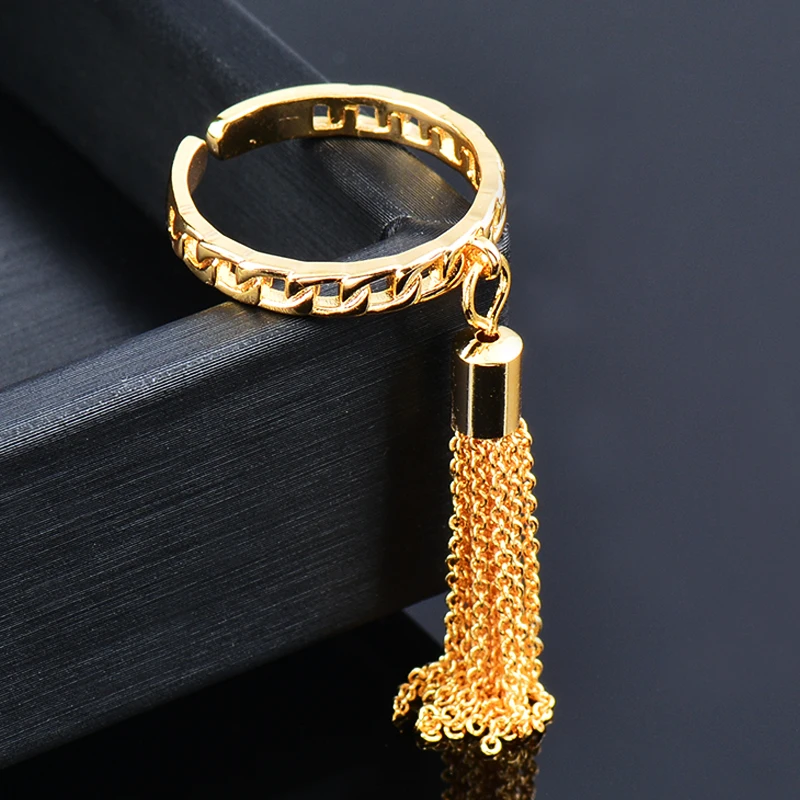 SINLEERY Punk Cool Tassels Drop Pendant Rings For Women Rose Gold Color Open Ring Fashion Wedding Accessories Jewelry JZ628