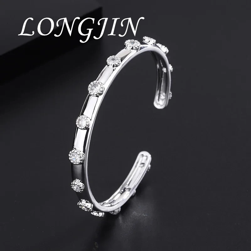 

New Fashion Geometric Rainbow Rhinestone Zircon Open Adjustable Cuff Bangle Women Charm Jewelry Party Exquisite Gifts