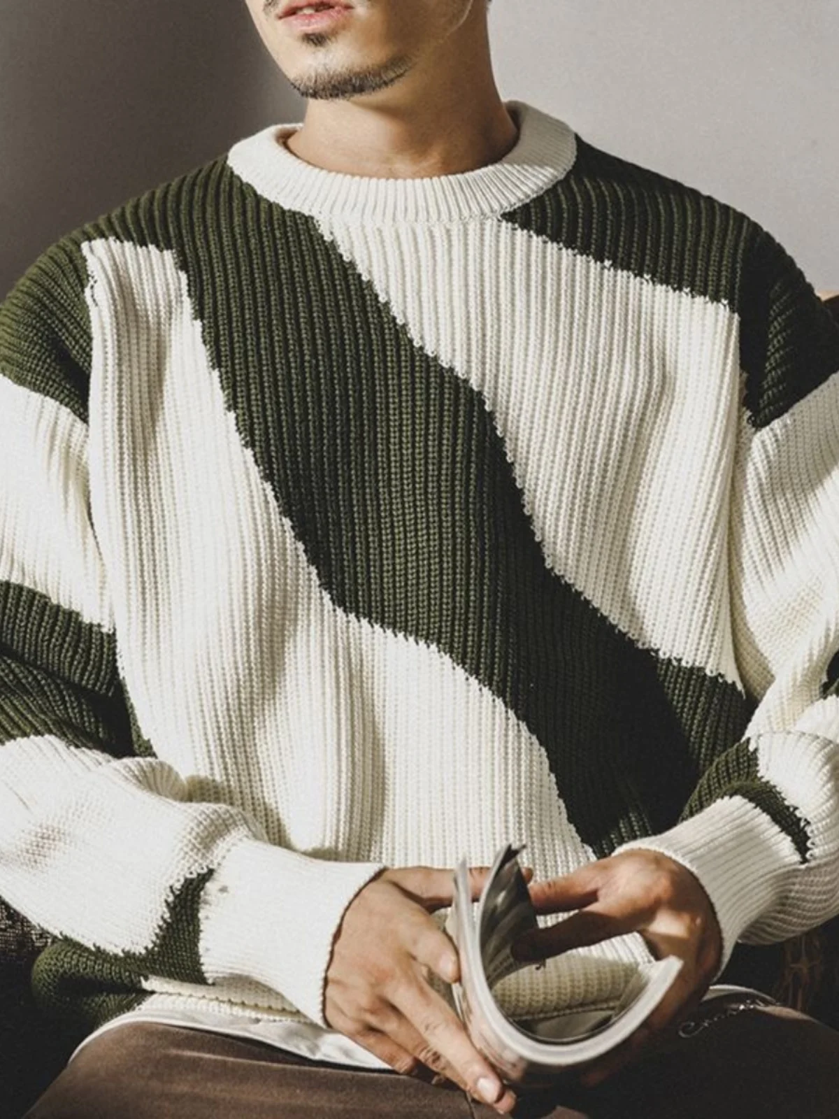 

American Retro Color Blo Lazy Sle round Ne Sweater Men's Trendy Brand Autumn Winter Loose plus Size Knitted Sweater